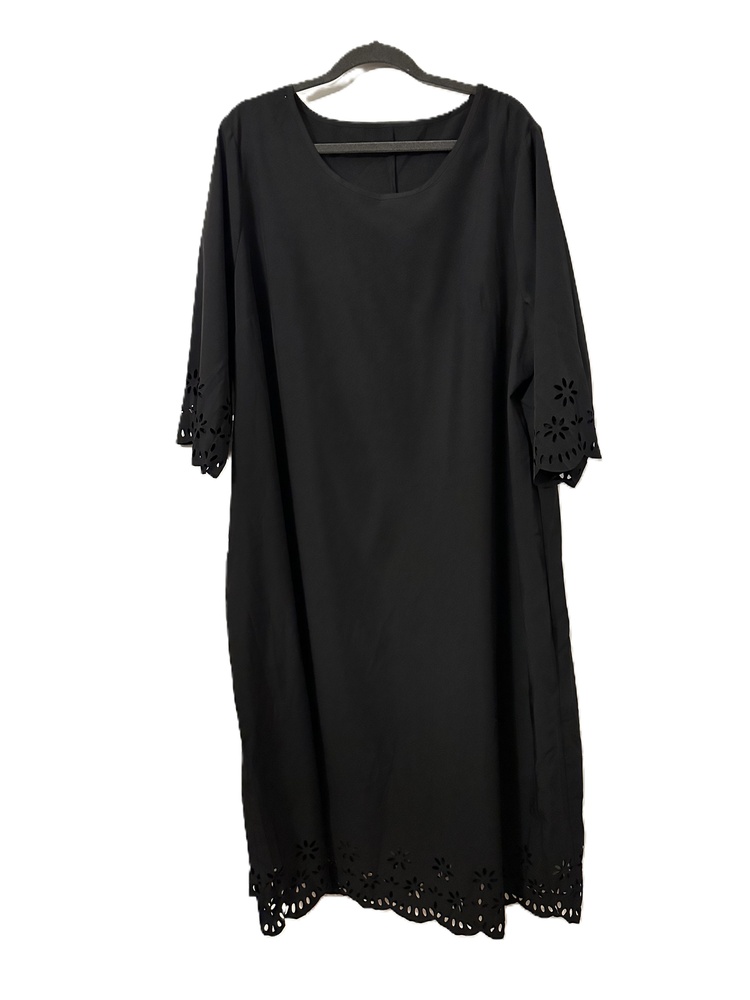 SHEIN Curve Dress Womens Size 4XL Black Shift 34 Sleeves Laser Cut Maxi Comfort